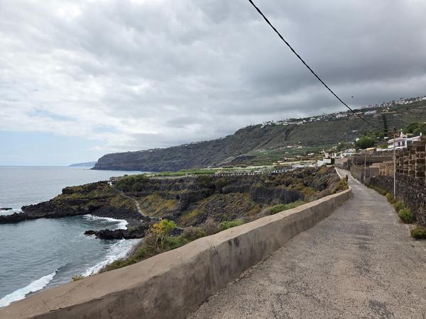 Turisti che percorrono il sentiero acciottolato circondato da vegetazione per raggiungere la Playa del Bollullo.